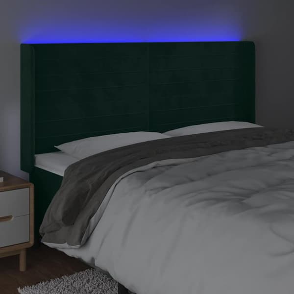 Sänggavel LED mörkgrön 183x16x118/128 cm sammet