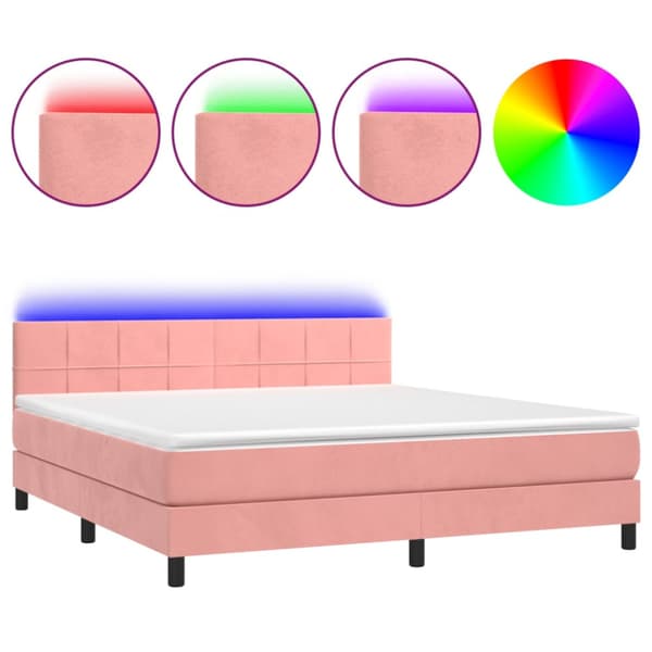 Ramsäng med madrass & LED rosa 160x200 cm sammet