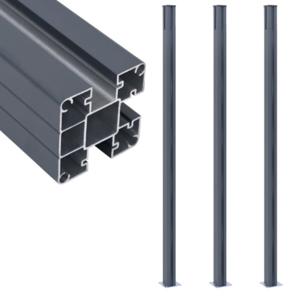 Staketstolpar 3 st mörkgrå 185 cm aluminium