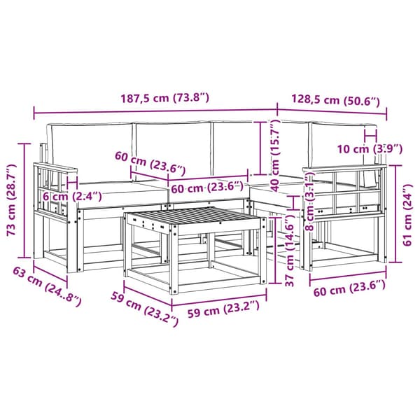 Utomhussoffset med kudde 5 pcs Vit och Beige