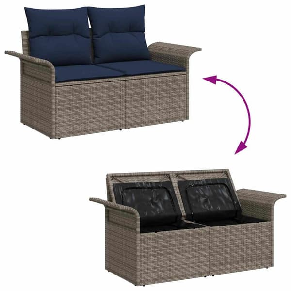 Trädgårdsoffset med kudde med lagring 8 pcs Grå Poly Rattan