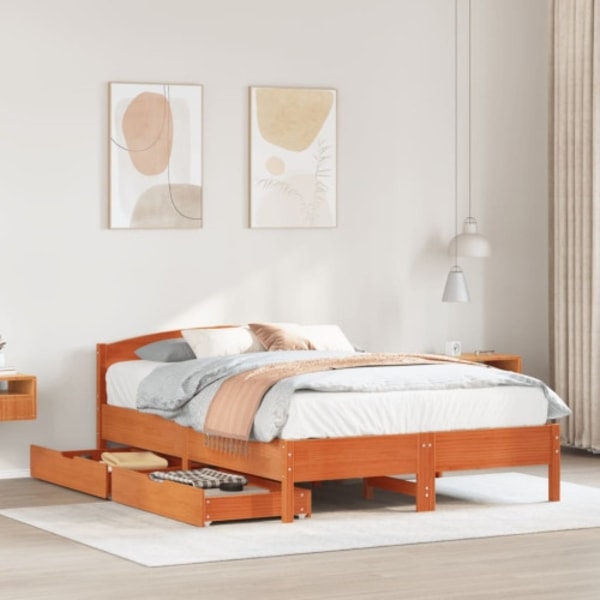 Sängram utan madrass vaxbrun 150x200 cm massiv furu