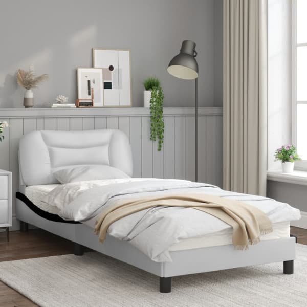 Bed Frame with LED without Mattress "Hvar" White and Black 80x200 cm
