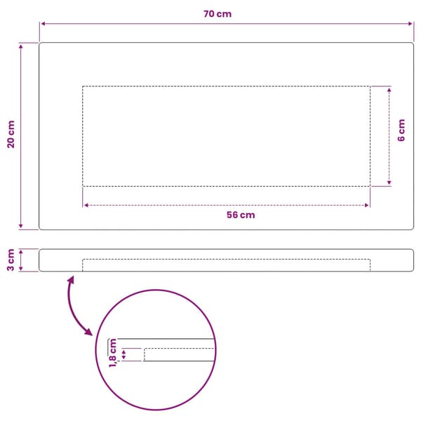 Rektangulärt Bordsskiva 90 x 50 x 3,5 cm Rektangulär Vit