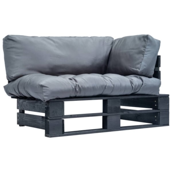 Pallsoffa med dynor grå massiv furu