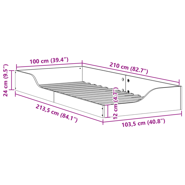 Sängram Vit 100 x 210 cm Massiv furu