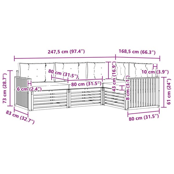 Utomhussoffset 4 pcs Vit och grädde 247,5 x 168,5 x 73 cm