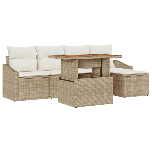 Trädgårdsoffset 6 st Beige Poly rattan