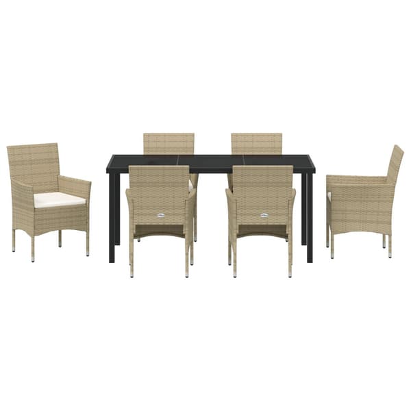 Trädgårdsmöbelset med kudde 7 pcs Beige konstrotting