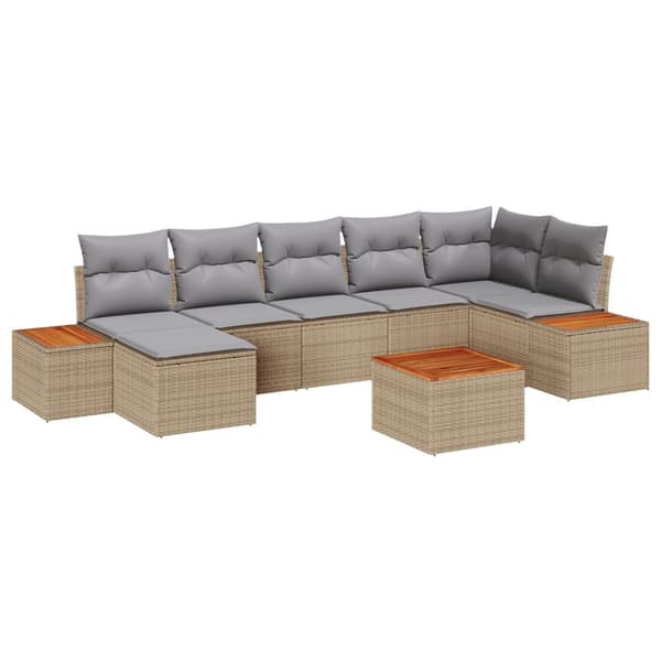Trädgårdsoffset med kudde 8 pcs Beige Poly rattan
