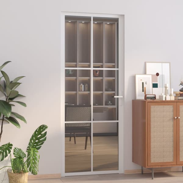 Innerdörr 83x201,5 cm vit ESG-glas och aluminium