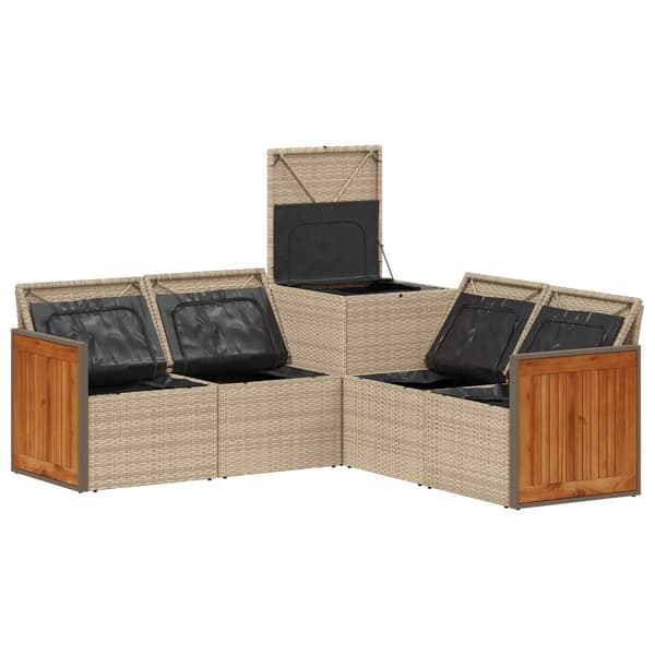 Soffset 5 st Beige och krämvit Poly Rattan och stål