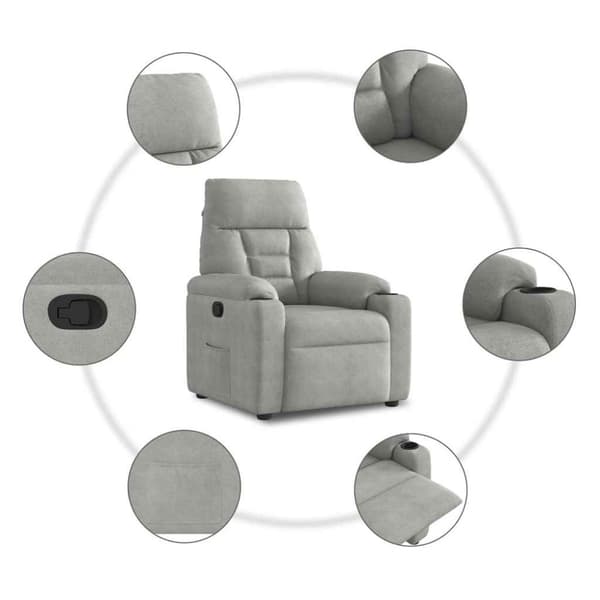Reclinerfåtölj ljusgrå mikrofibertyg