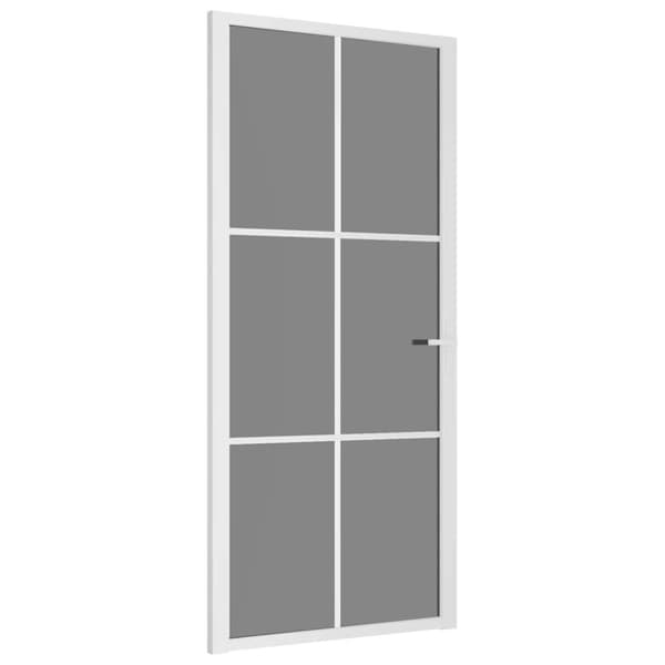 Innerdörr 93x201,5 cm vit ESG-glas och aluminium