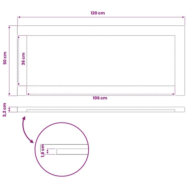 Rektangulärt Bordsskiva 120 x 50 x 3,2 cm Rektangulär