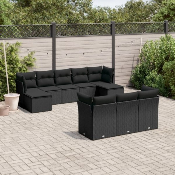 Loungegrupp 10 delar med svarta dynor konstrotting