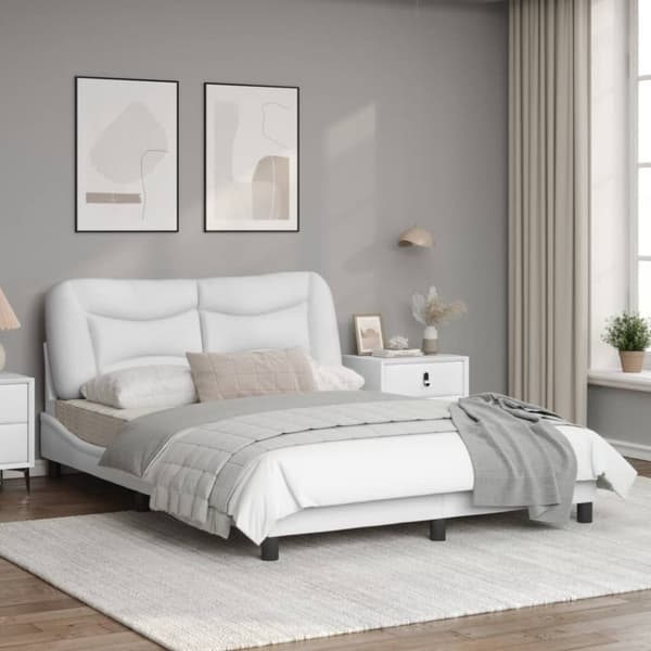 Bed Frame without Mattress "Hvar" White 140x190 cm Faux Leather
