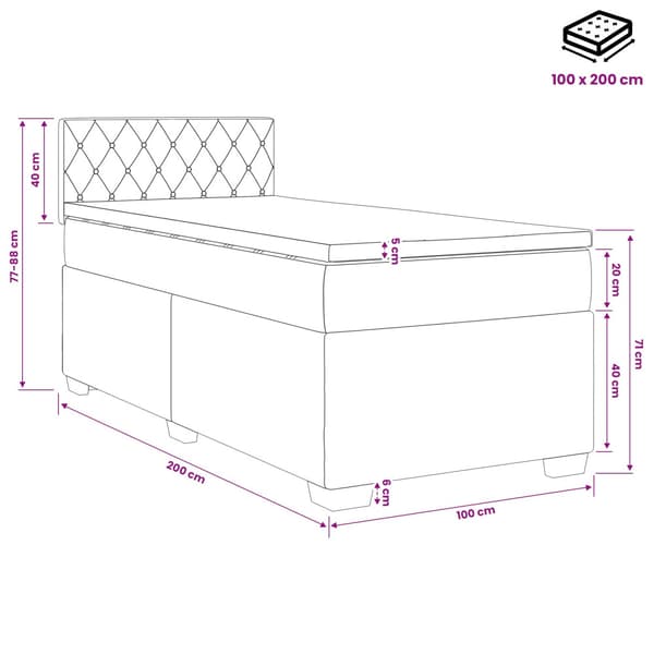 Kontinentalsäng med madrass Mörkblå 100 x 200 cm Sammet