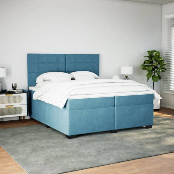 Ramsäng med madrass blå 200x200 cm sammet