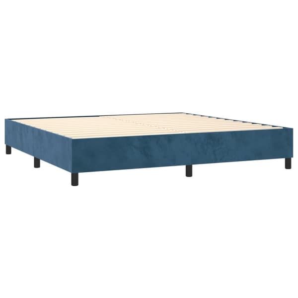 Ramsäng med madrass & LED mörkblå 200x200 cm sammet