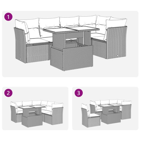 Loungegrupp för trädgården m dynor 6 delar brun konstrotting