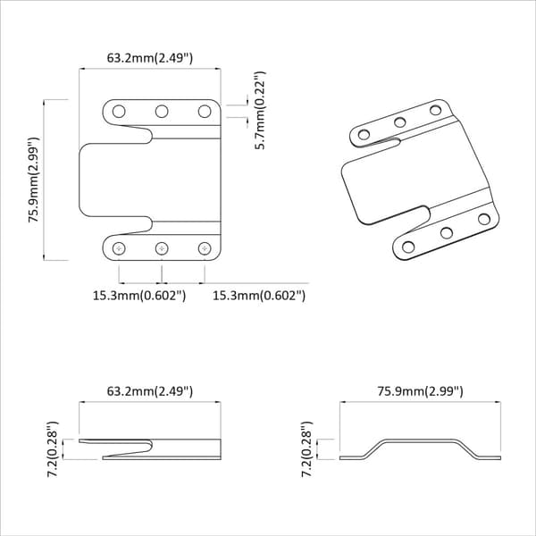 Flush Mount-Bracket 419 pcs Silver 75 x 66 x 1,4 mm Stål