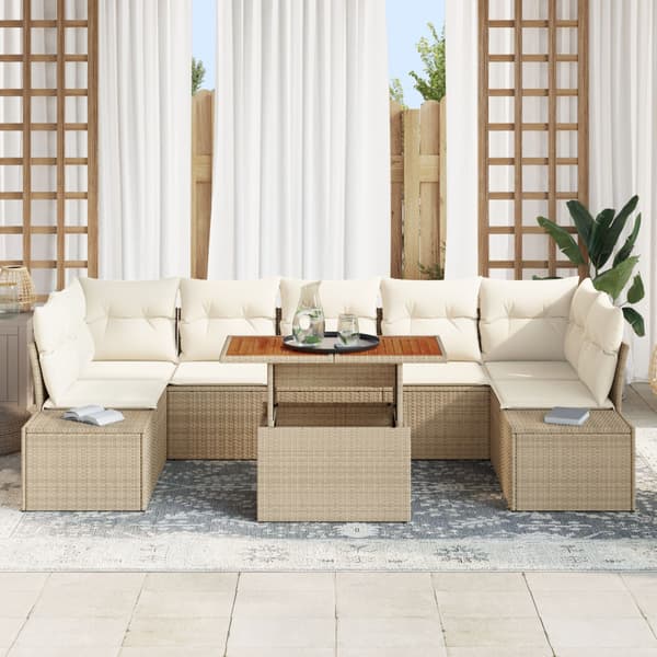 Trädgårdsoffset med lagring 8 pcs Beige Poly rattan