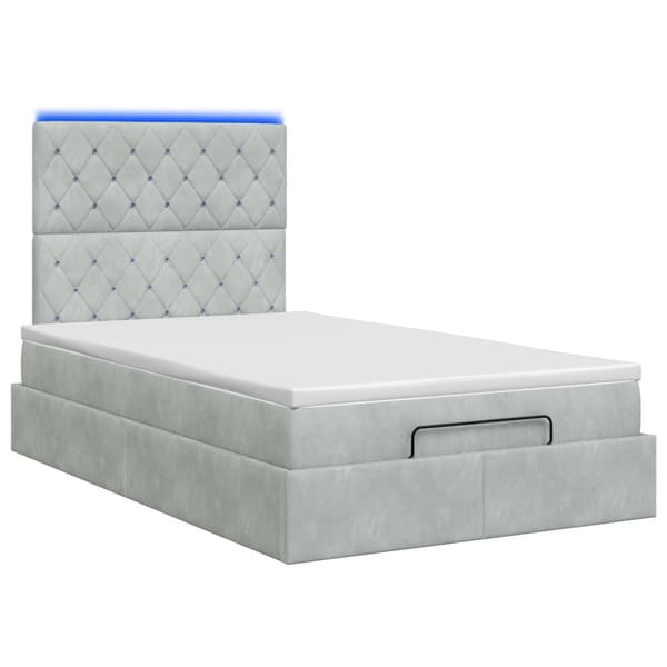Ottoman-säng med madrass och LED Ljusgrå 120 x 200 cm Sammet
