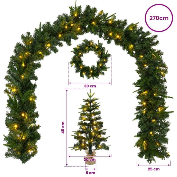 Mini-julgransset 45 cm 125 LED-lampor Varmvit PVC och PE Grön
