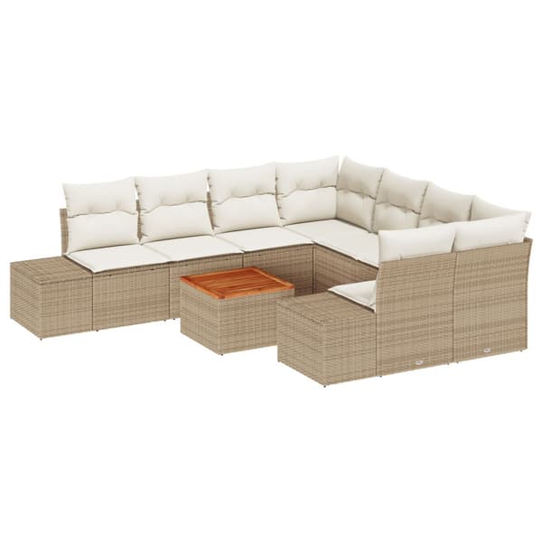 Trädgårdsoffset med kudde 9 pcs Beige konstrotting