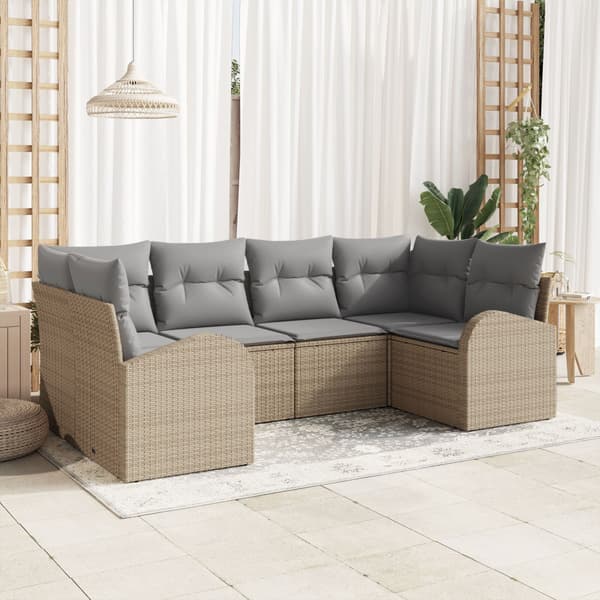 Trädgårdsoffset med kudde 6 pcs Beige och Ljusgrå konstrotting