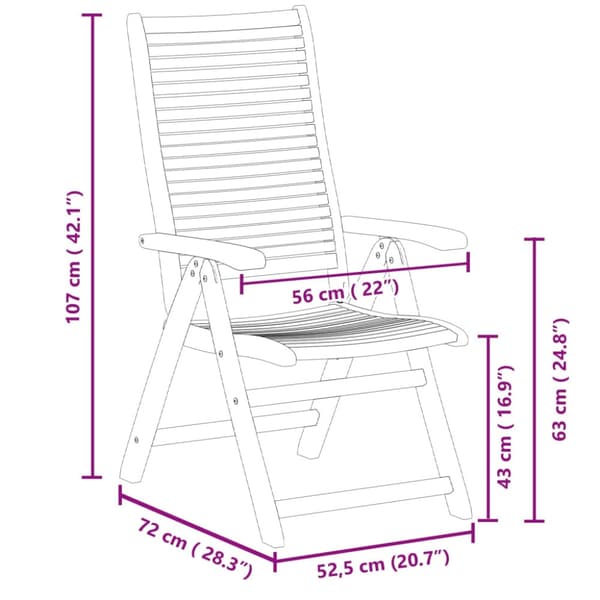 Fällbara fåtöljer 8 st 56x72x107 cm Massivt trä akacia