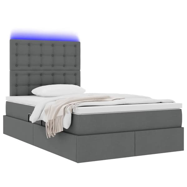Förvaringssäng med LED med led Mörkgrå 120 x 190 cm Polyester