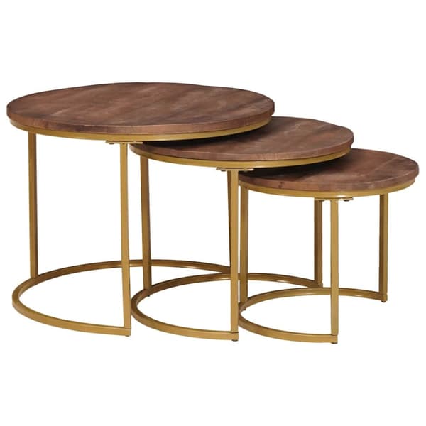 Nesting Kaffe Bord 3 pcs Mörkbrun Massivt Mangoträ och stål