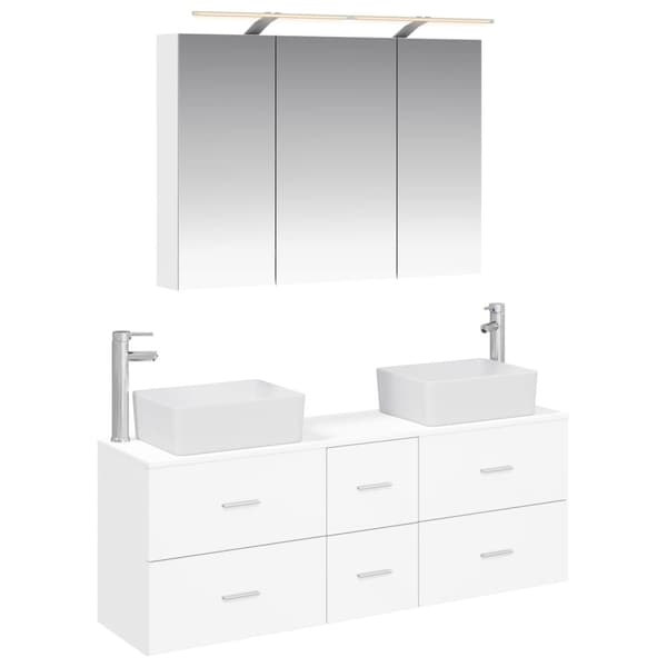 Badrumsmöbelset 4 pcs Vit Konstruerat trä och glas