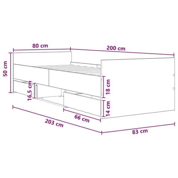 Sängram med förvaring Artisan-ek 80 x 200 cm Konstruerat trä