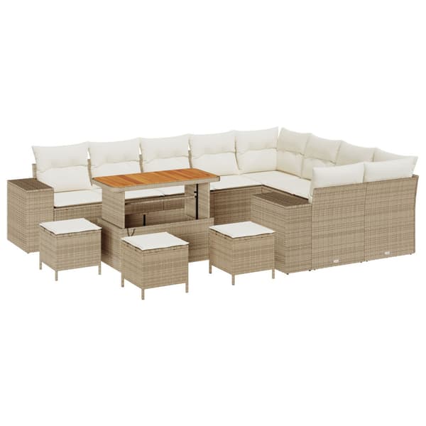 Trädgårdsoffset med kudde 13 pcs Beige och gräddfärgad