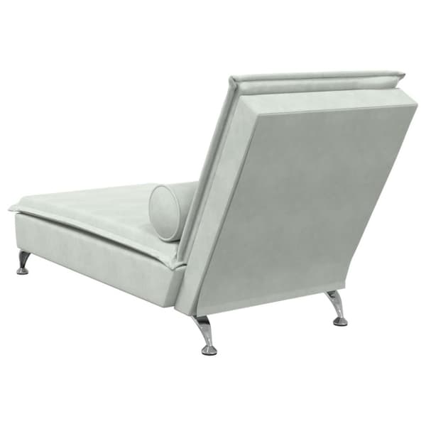 Massageschäslong med bolster ljusgrå sammet