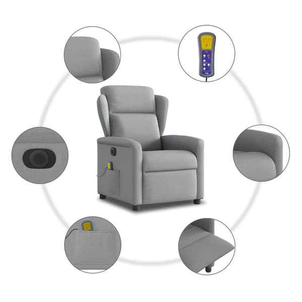 Elektrisk massagefåtölj ljusgrå tyg