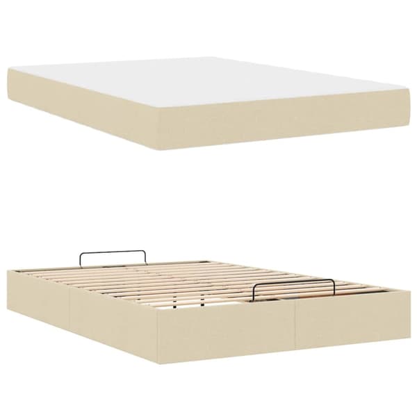 Sängram med madrass 2 pcs Kräm tyg