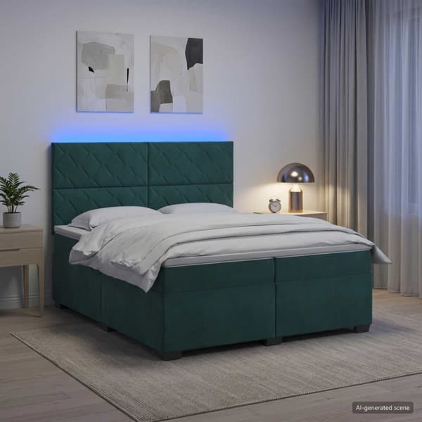 Kontinentalsäng med madrass Mörkgrön 200 x 200 cm Sammet