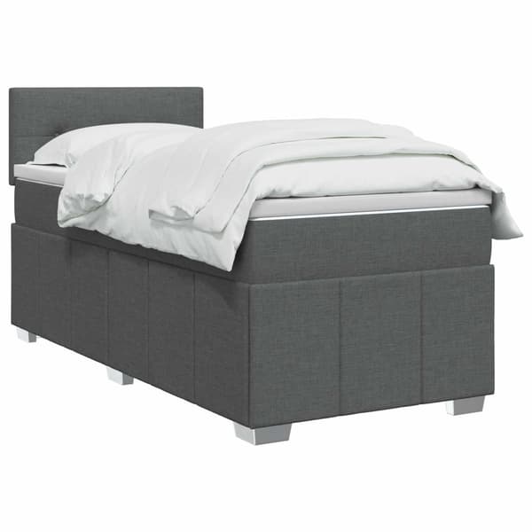 Boxspring säng med madrass och LED Mörkgrå 90 x 190 cm Tyg