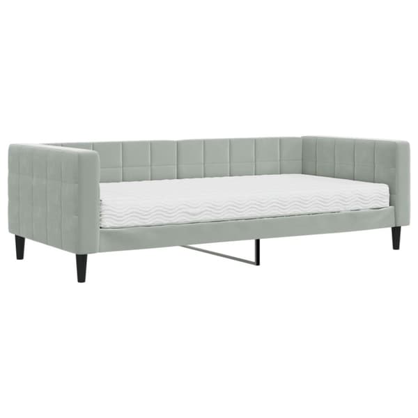 Dagbädd med madrass ljusgrå 90x200 cm sammet