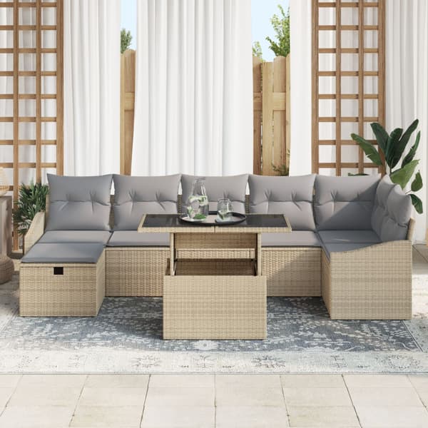 Trädgårdsoffset med kudde med lagring 8 pcs Beige Poly rattan