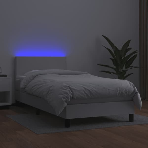 Ramsäng med madrass & LED vit 100x200 cm konstläder