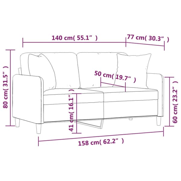 2-sits soffa med prydnadskuddar vinröd 140 cm tyg