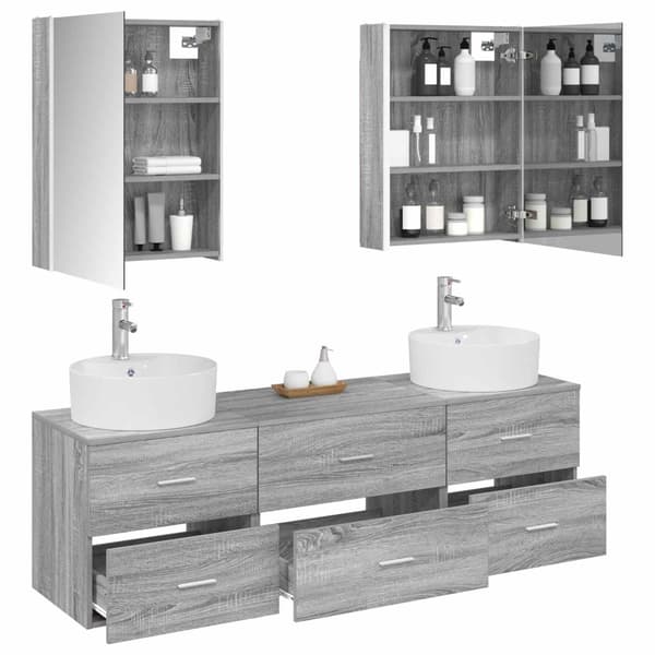 Badrumsmöbelset 5 pcs Grå Sonoma Konstruerat trä och glas