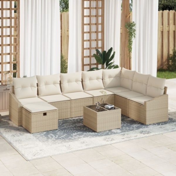 9-delat trädgårdsoff set med kuddar beige poly rotting