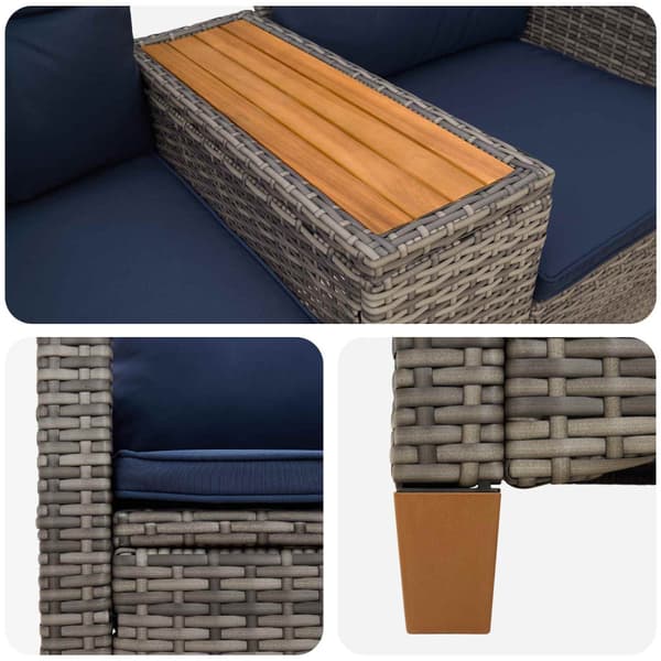Reclining Bench with Table Grå och Marinblå 126 x 65 x 112 cm