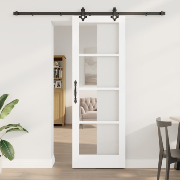 Skjutdörr med Hårdvara Set Vit 73.5x211 cm Massivt Trä Furu